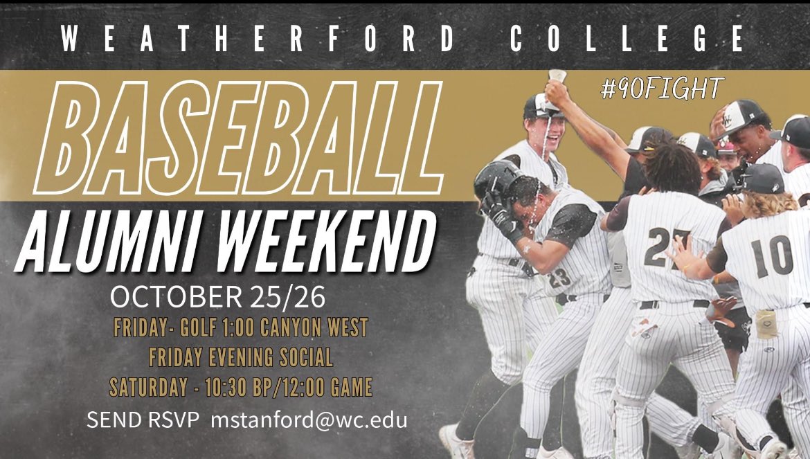 WCoyoteBaseball's tweet photo. Alumni weekend is less than 10 days away! Get your RSVP in! #90FIGHT #COYOTEFAMILY https://t.co/iNfniopFbg