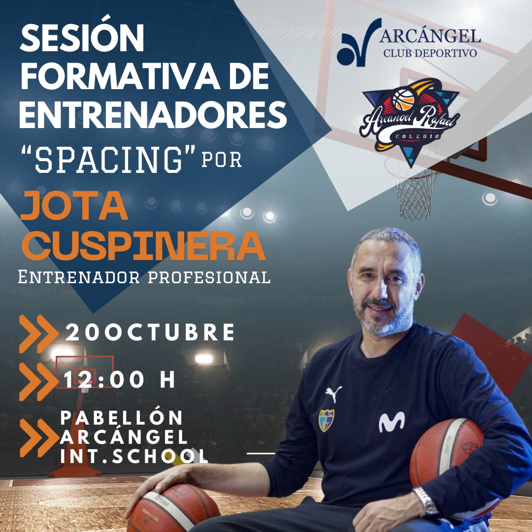 🏀El próximo 20 de octubre nuestros entrenadores de #Baloncesto participarán en la sesión formativa de <a href="/jotacuspi/">Jota Cuspinera</a>, entrenador y formador profesional con más de 34 años de experiencia en este deporte.
🙌Todo un lujo contar con él para seguir subiendo el nivel de <a href="/Arcangeldeporte/">Club deportivo</a>