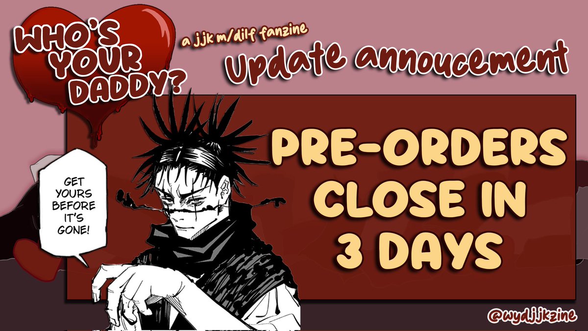 wydjjkzine's tweet photo. ❤️‍🔥Pre Orders Closing!❤️‍🔥

WYD closes pre-orders in only 3 DAYS!! 

💦Grab your own copy of tge zine
Stunning art and naughty stories featuring JJK's hottest DILF's and MILF's 
https://t.co/TXAn1zBIJd https://t.co/deKKXSIJqW