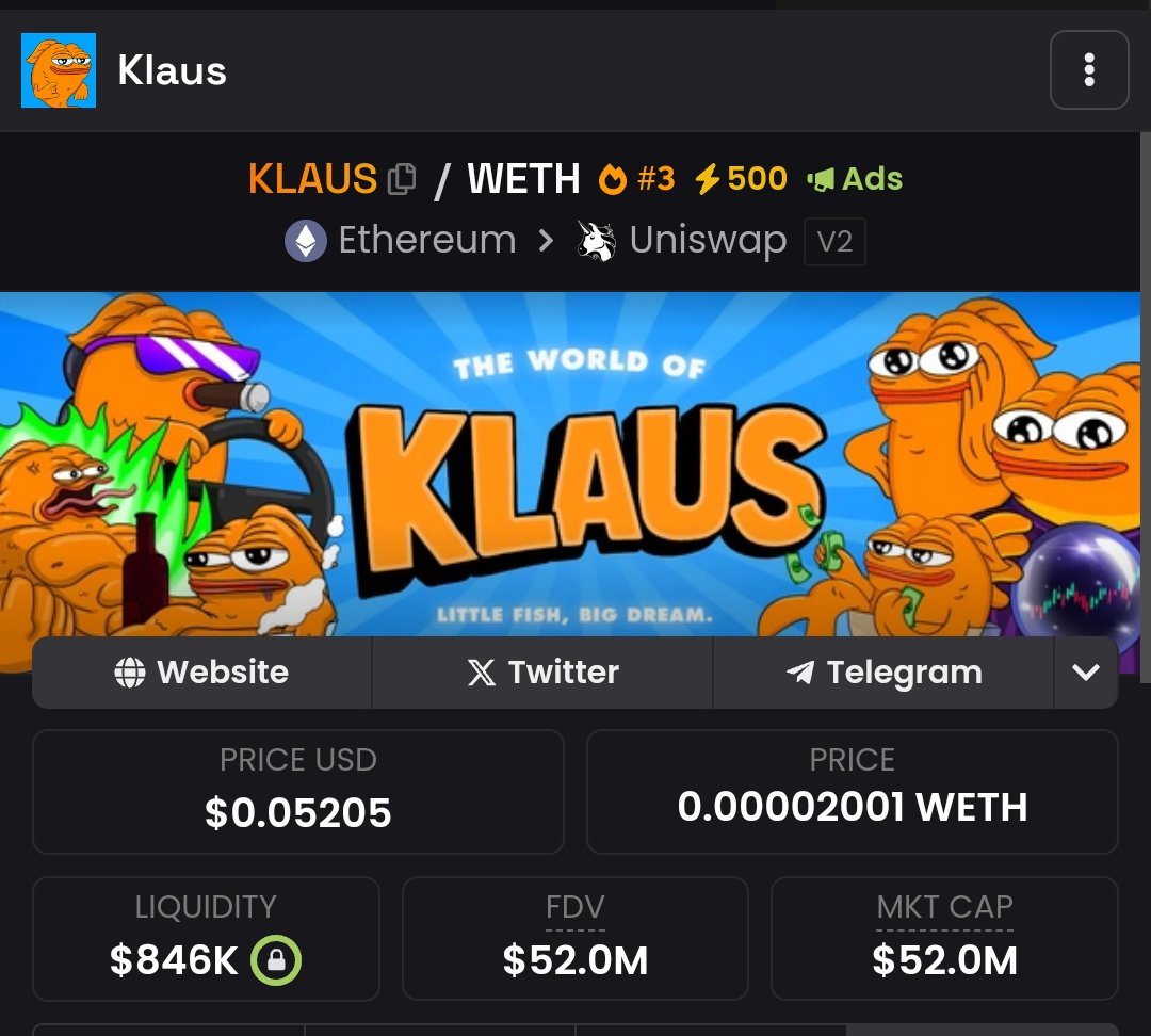 $KLAUS is the cult. Just broke 50m.

Clean 10x. Imagine, fading $PEPE at these prices, while <a href="/SethMacFarlane/">Seth MacFarlane</a> is the artist behind with 1m+ followers.

Higher .