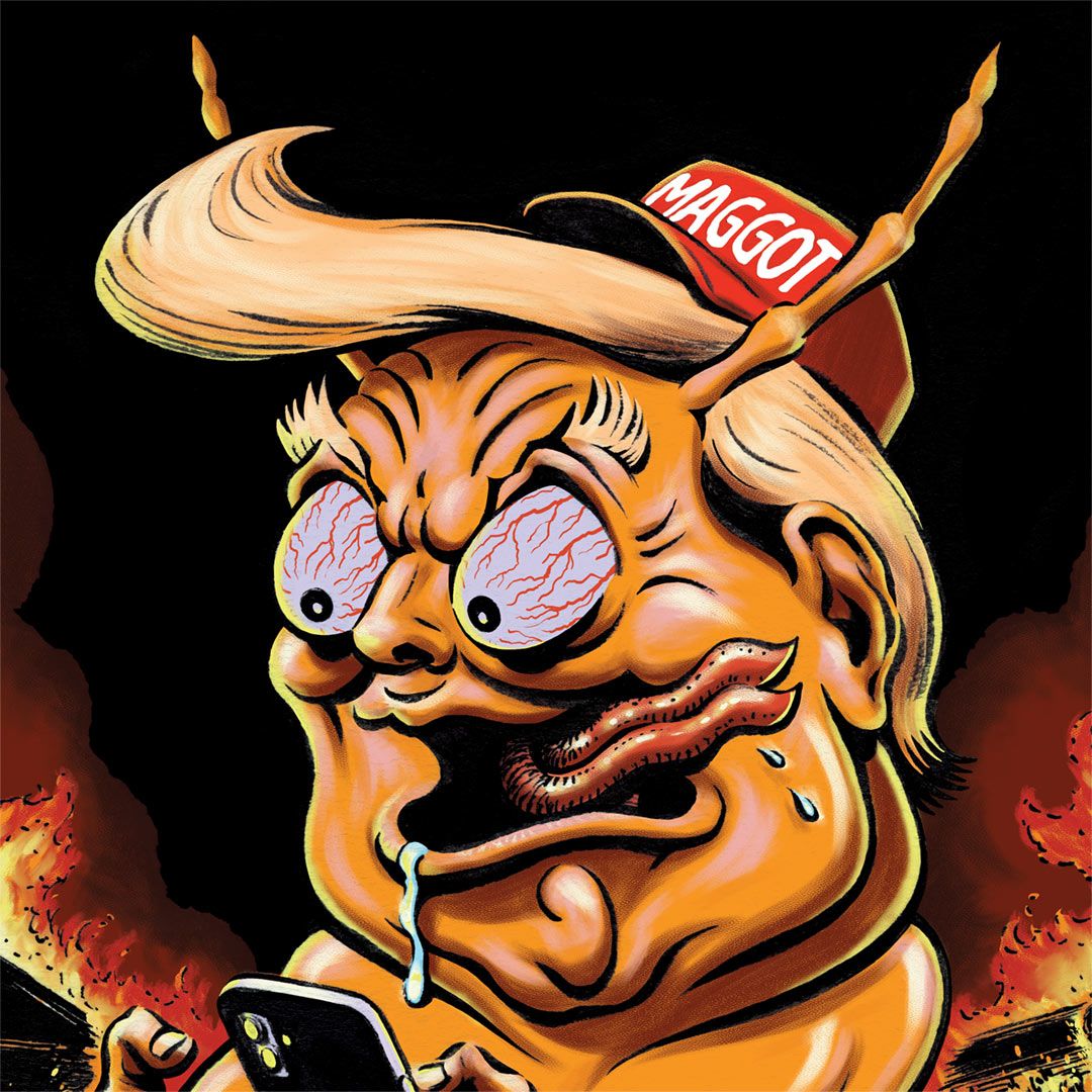 agitainment's tweet photo. A closer look at LARVAL MARVELS #1, DEMENTED DON. 👀  Twisted trading cards of the grossest grubs that ever groveled. #TwistedTradingCards #GrossGrubs https://t.co/2vbE8JCNbq