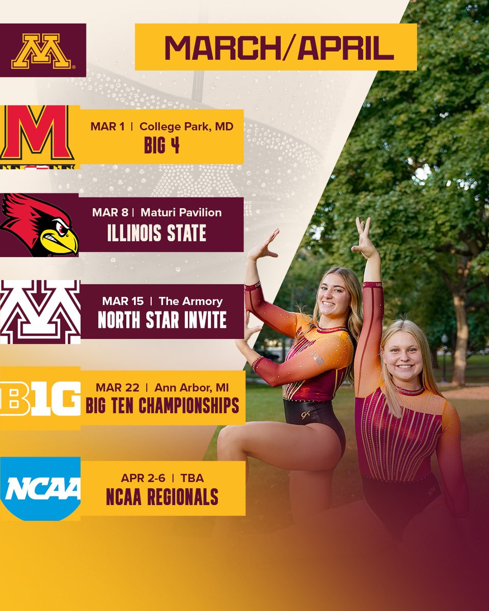 𝐎𝐮𝐫 𝟐𝟎𝟐𝟓 𝐒𝐜𝐡𝐞𝐝𝐮𝐥𝐞 𝐢𝐬 𝐇𝐄𝐑𝐄 🎉🎉

Can't wait to be back at the Pav in just a couple months!

🔗: z.umn.edu/25WGYM
📅: z.umn.edu/25Sch

#Team51 | #JustOne