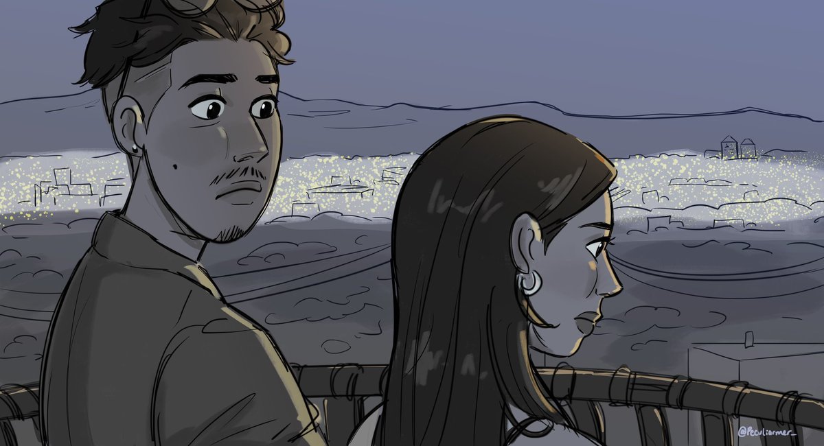 peculiarmer's tweet photo. ¿Me aceptará? 🌙  
Antonio and Adela hanging out for the night. 🌃
#photoshop #chicanoart https://t.co/xrMmEfFLHr