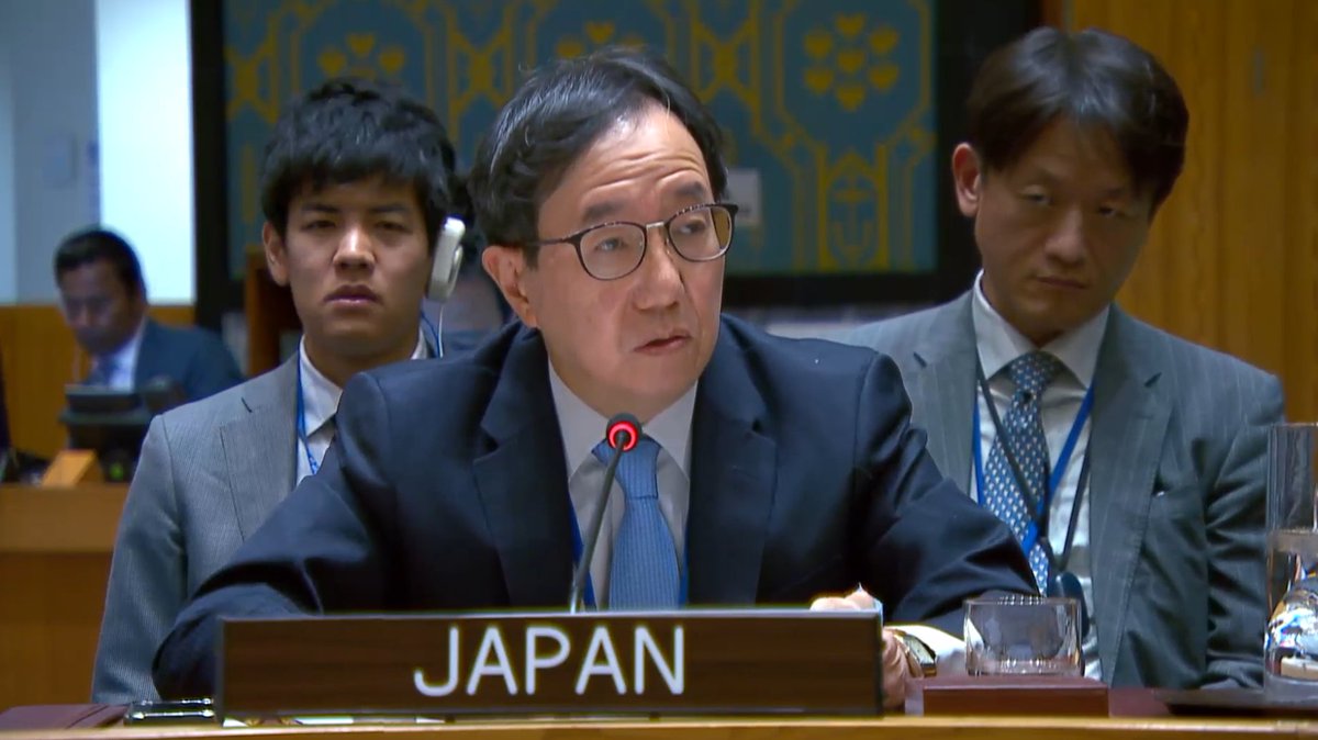 JapanMissionUN's tweet photo. At #UNSC mtg on #MEPQ, #Japan is appalled by reports that attacks on displacement camps, schools &hospitals have led to hundreds of casualties in northern #Gaza. We amplify our strong demand that all parties must act in accordance w/int'l law incl. #IHL
🔗https://t.co/ZDdPA9Durm https://t.co/zHmmaiNB65