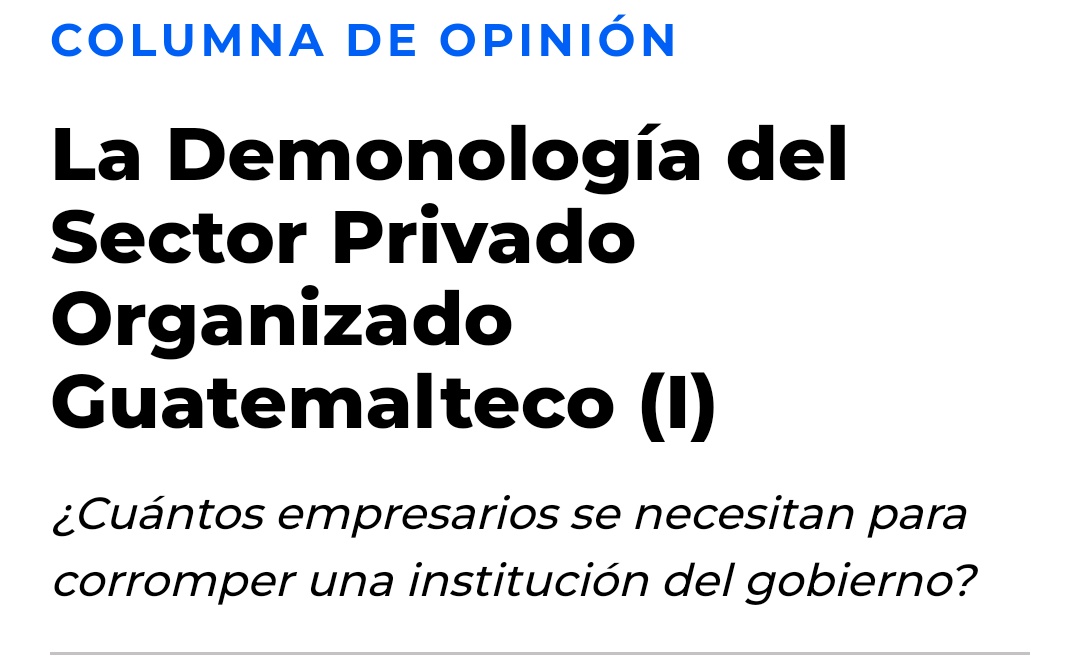 ¿Cuántos empresarios se necesitan para corromper una institución del gobierno?

Contribuyendo al debate de la politología twitteros.

republica.gt/columna-de-opi…