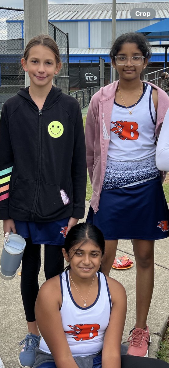 BMSTennis's tweet photo. Advancing to the Quarter Finals—Salena, Jagathi, Allison &amp; Ani!  Let’s go Flames!  #WeAreBlackman 🧡💙🔥🎾 https://t.co/chCv74IMxM