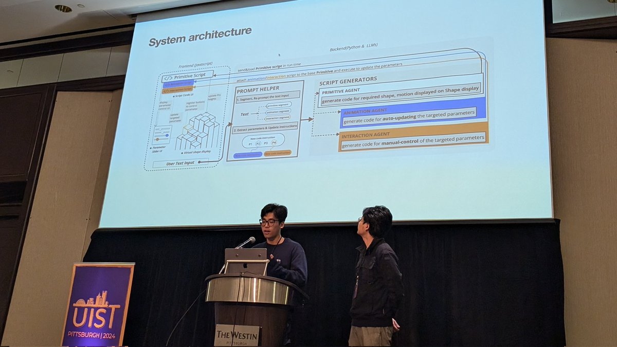 ken0324's tweet photo. @MichaelQwl + @JesseGao13 gave a transformative talk, especially with a LIVE DEMO to remotely control the shape display in our lab in UChicago using their system! Thanks to @ChiWang_02 for running the hardware at @AxLab_UChicago ! https://t.co/6GqnmPwA7Z