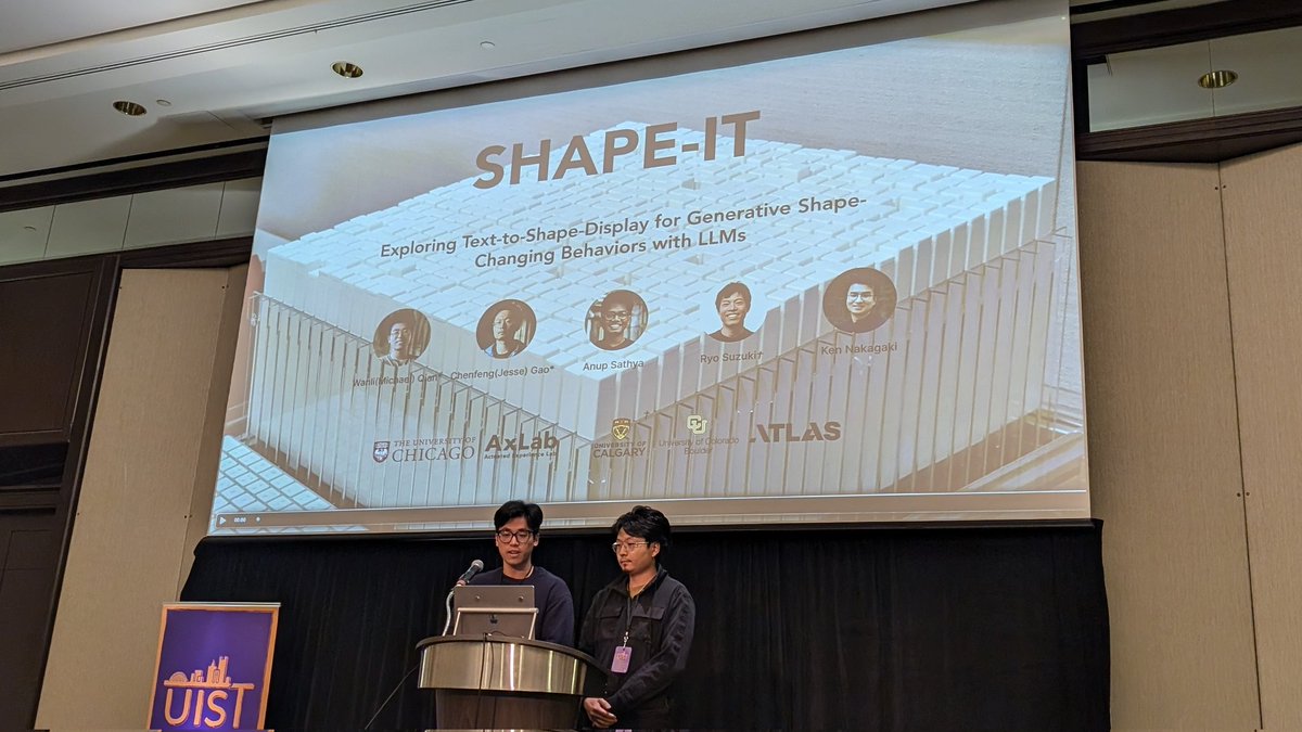 ken0324's tweet photo. @MichaelQwl + @JesseGao13 gave a transformative talk, especially with a LIVE DEMO to remotely control the shape display in our lab in UChicago using their system! Thanks to @ChiWang_02 for running the hardware at @AxLab_UChicago ! https://t.co/6GqnmPwA7Z