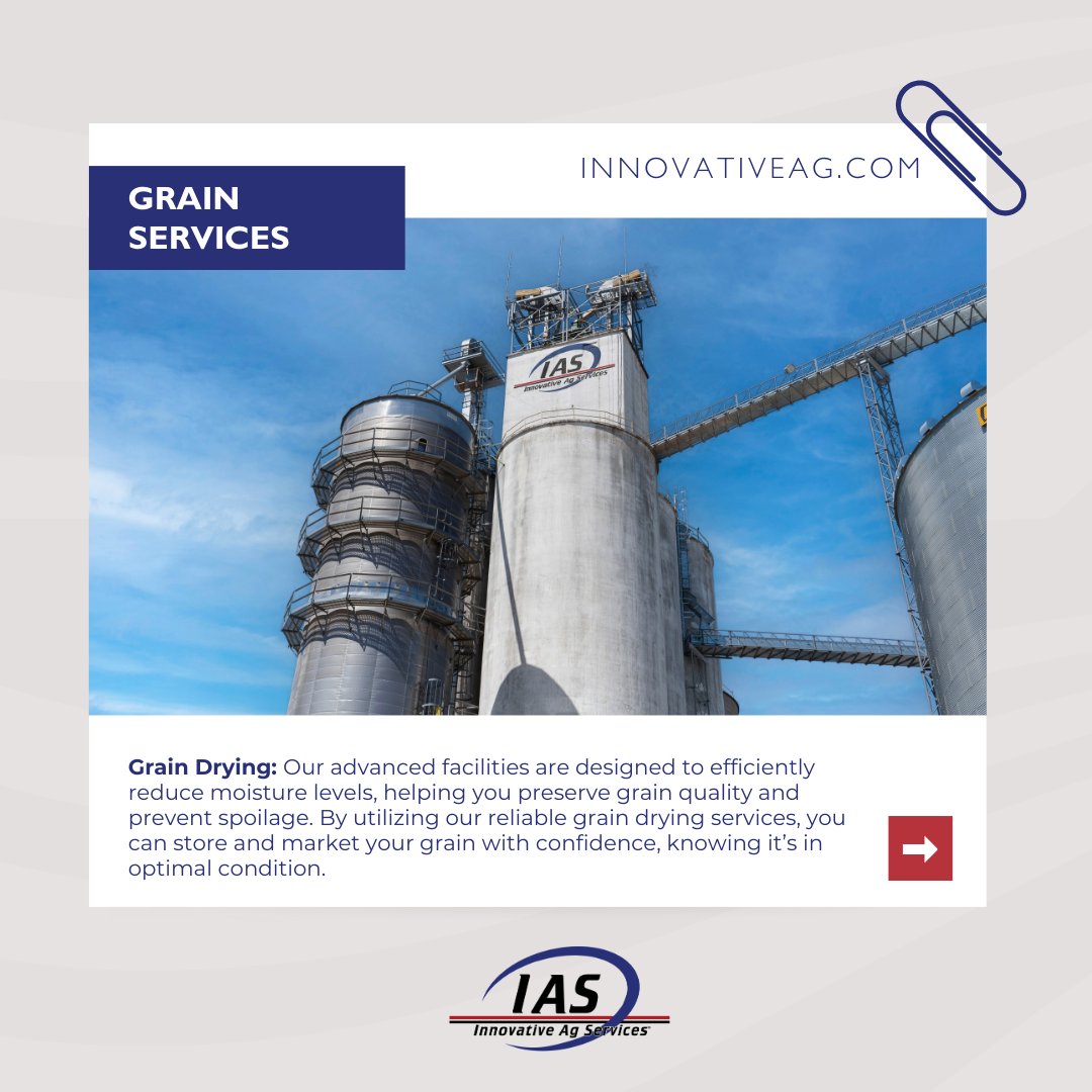 IAS_Coop's tweet photo. Our grain drying service is designed to efficiently reduce moisture levels, ensuring your grain stays in top-notch condition and preventing spoilage. Learn more at: https://t.co/hML2azMeOp.

#IASGrain #GrainDrying #FarmFresh #QualityPreserved #InnovativeAgriculture https://t.co/lT1aks2W8t
