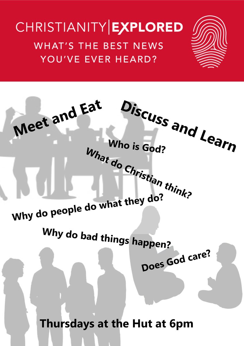 Christianity Explored

Thursday Evenings at 6. An opportunity to ask the questions and raise the challenges you may not have been able to raise at school or church. 

And all while enjoy good company and food (This Thursday (the 17th) we're having lasagne)