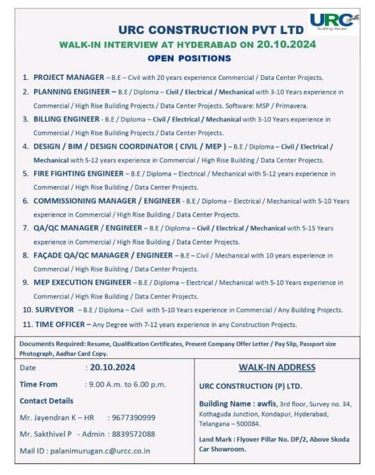 Mohandes_pon's tweet image. #JobVacancy_Alert
#constructionjobs
#Hyderabad