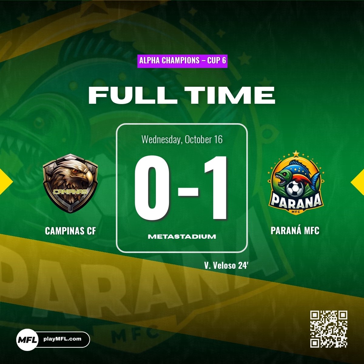 ParanaMFC's tweet photo. ALPHA CHAMPIONS ROUND OF 64 - A Valdomiro Veloso goal was enough to secure us a 1-0 victory against Campinas CF to secure our spot in the Round of 32! 🇧🇷 #ParaNaTion https://t.co/lqVL3A3O5i