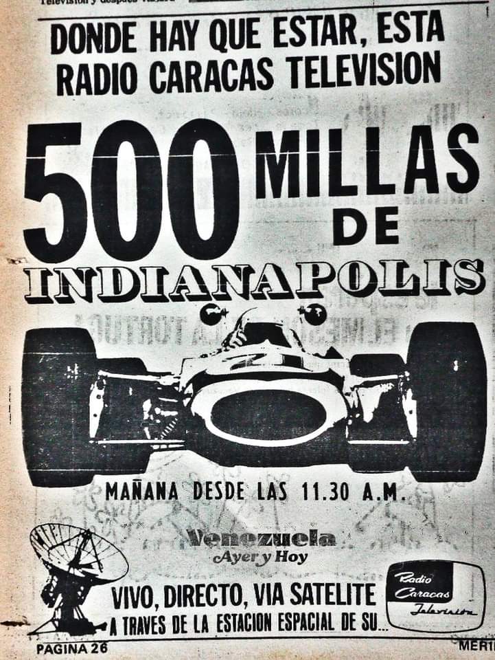 Gracias a la página Venezuela de ayer y hoy! Me quedo con esta joya! En esos años que podían ver en señal abierta la #Indy500 luego fue CMT canal 51 y después <a href="/MeridianoTV/">Meridiano TV</a> del 2002 para acá solo por TV por suscripción!