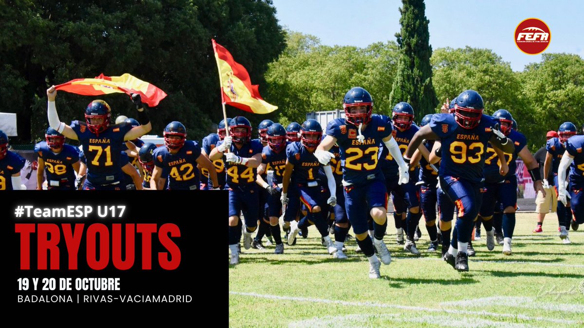 🏈 #TeamESP🇪🇸
🚨 TRYOUTS Selección U17🚨
💯 ¡Ya superamos el centenar de inscrit@s!
📝 ¿Todavía no te has apuntado? ¡Aún estás a tiempo! Ampliamos el plazo un día más, hasta este jueves día 17 de octubre.
👇
forms.gle/WJvjHqPY1BEXRr…

#ConéctatealFootball🏈 #FEFA