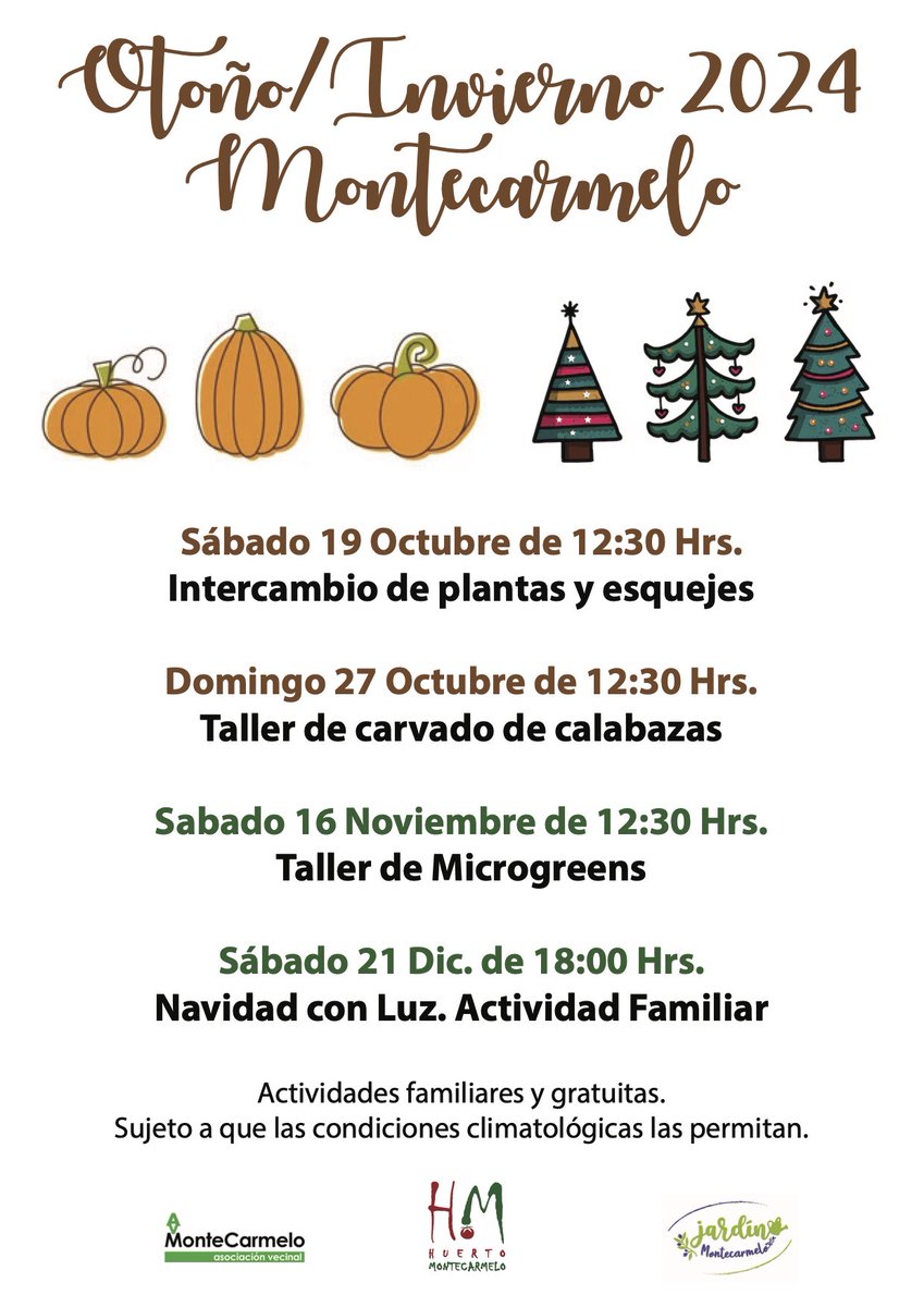 AVMontecarmelo's tweet photo. ACTIVIDADES DEL TRIMESTRE EN EL HUERTO MONTECARMELO.
Este próximo sábado 19 de octubre a las 12:30 taller de Intercambio de plantas y esquejes.
#AVMontecarmelo #Montecarmelo #HuertoMontecarmelo #FuencarralElPardo #Madrid https://t.co/h1B5h1bq0i