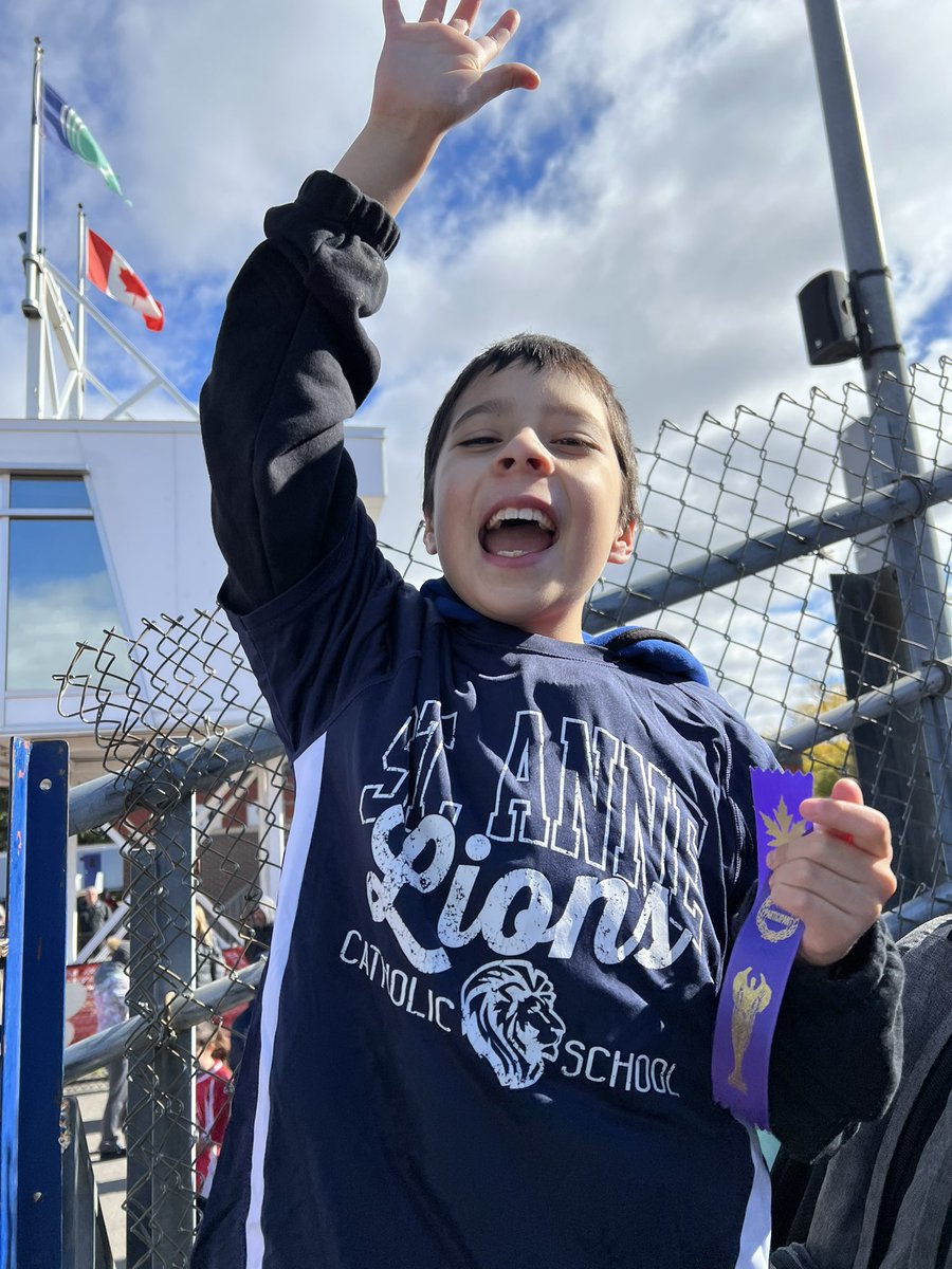 J showcasing that <a href="/StAnneOCSB/">St. Anne School</a> #lionpride at Cross Country today! Congrats buddy!