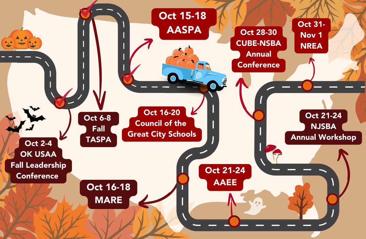 ProxLearning's tweet image. 🎃 Mid-October is here, and so is our spooky tour across the country! 🛻🍂 We're making stops at some of the biggest education conferences this month. Catch us at AASPA, AAEE, & more!
#VirtualTeaching
#TeacherShortage
#SynchronousLearning
#ProximityLearning