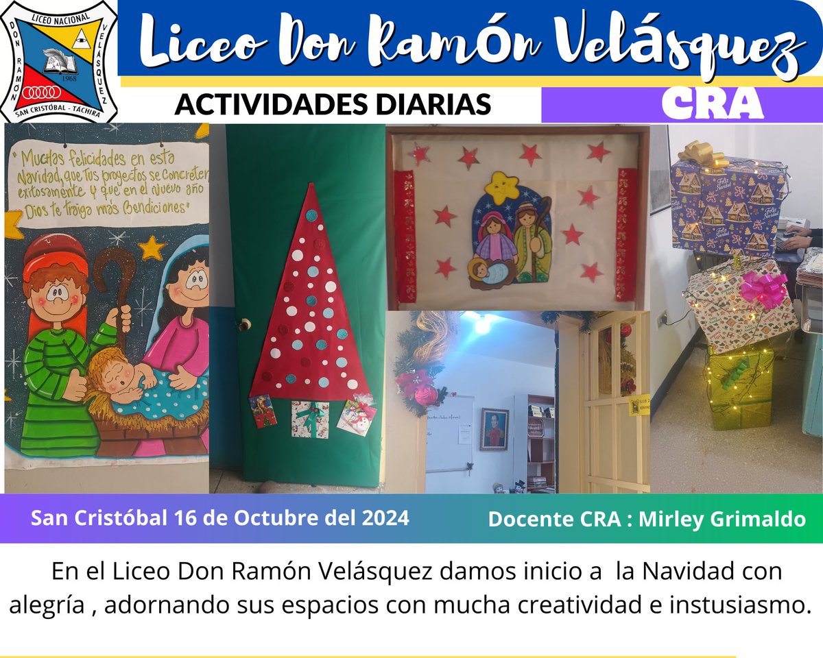 uenramvel's tweet photo. ACTIVIDADES DIARIAS. Decoración y ambientación de los Espacios del Liceo Don Ramón Velásquez de Navidad.  San Cristóbal Estado Táchira. https://t.co/hwDS17lw8Z