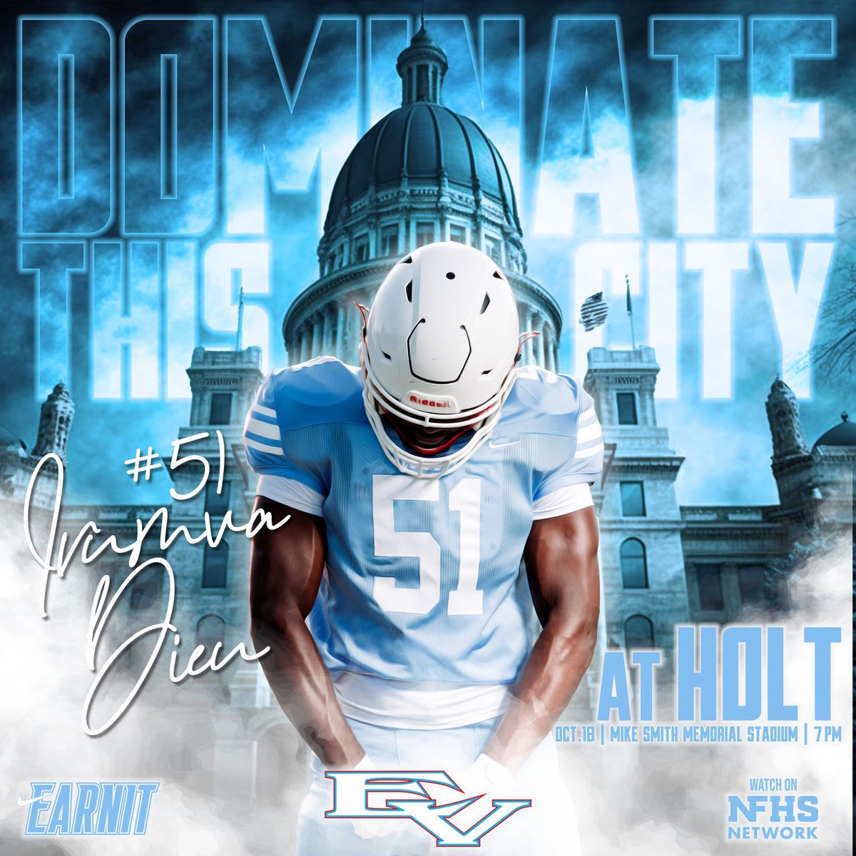 EverettVikingFB's tweet photo. Week 8️⃣

🆚 Holt
📅 Friday October 18th 
⏲️ 7 p.m. ET
🏙️ Holt, Mich.
🏟️ @ Mike Smith Memorial Stadium- Holt HS 
game. 

#Team75 | #EvNation

Jake Venable Designs, LLC on the graphic 
Bryant|DIGITAL Photography 📷 https://t.co/xOVBBAeUgB