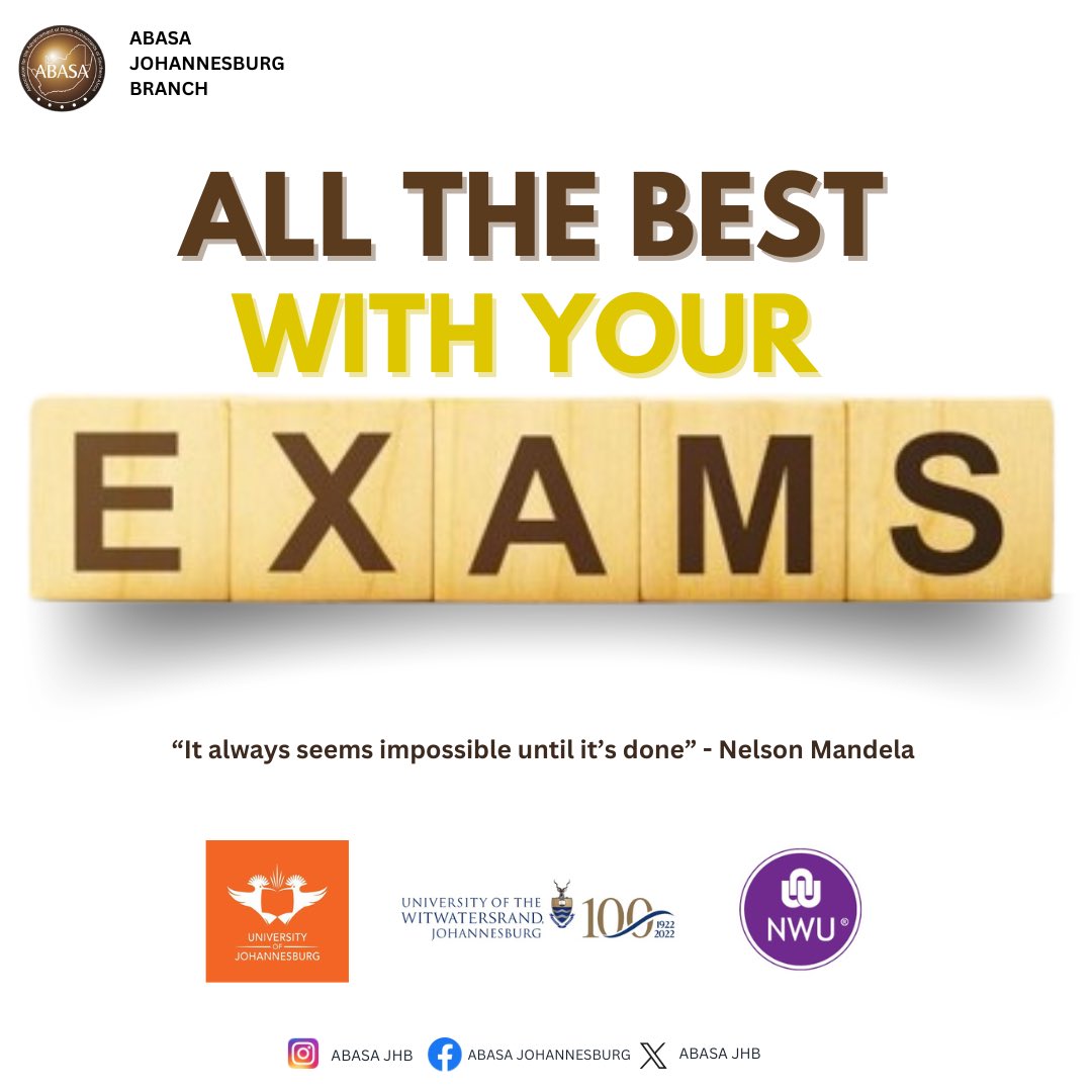 ABASAJHB's tweet photo. All the best with your final exams! Remember, you’ve prepared for this moment – stay focused, keep pushing, and trust the process. You’ve got this!
#Sinawe
#WalkingTheJourneyWithYou #ABASAJHB
#inspireinnovateimpact https://t.co/4S1LcPheq6