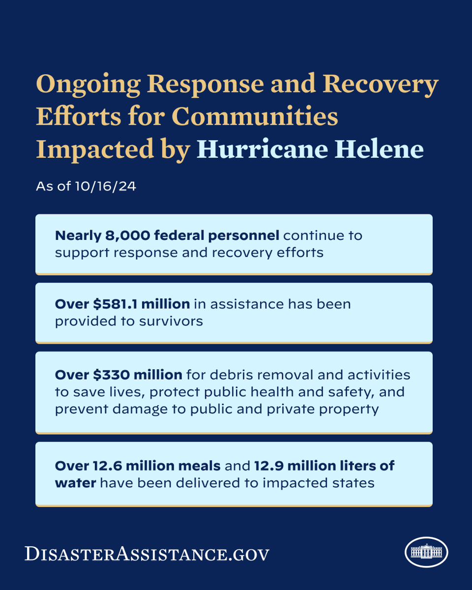 POTUS46Archive's tweet photo. Here's an update on my Administration's ongoing efforts to support communities impacted by Hurricanes Helene and Milton. https://t.co/lNxSlBW82P