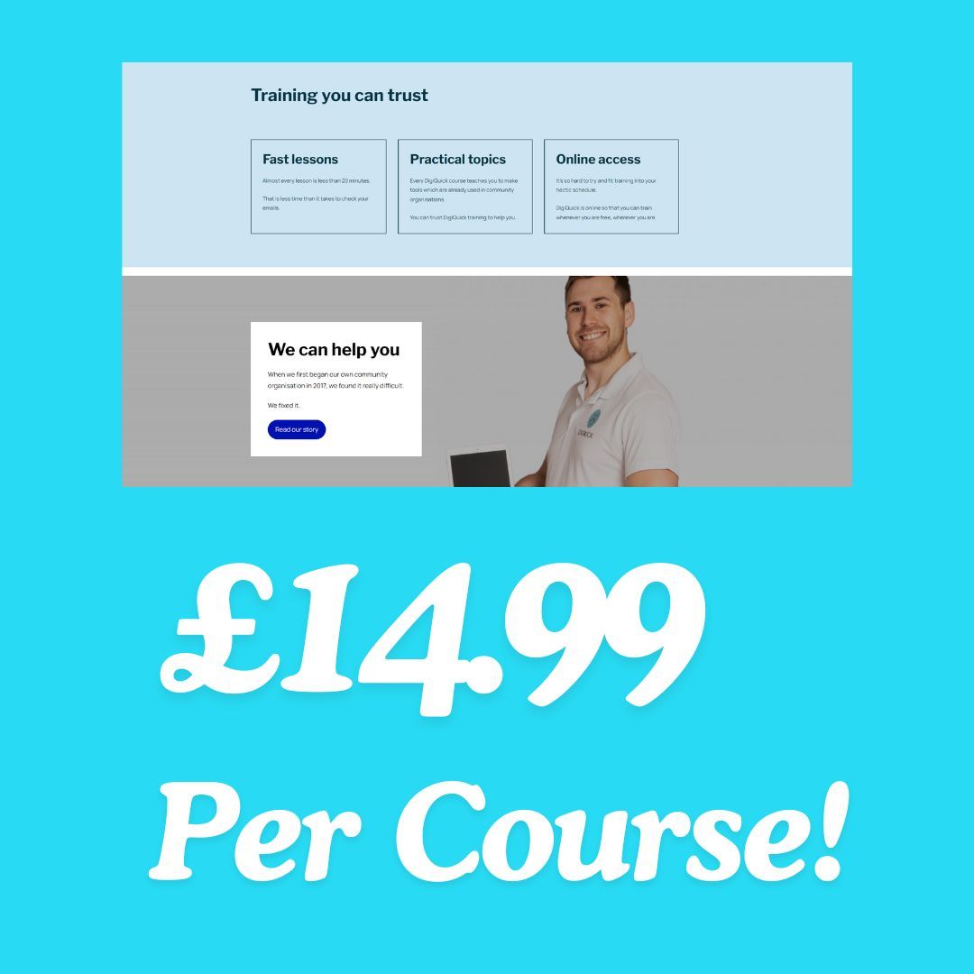 digi_kick's tweet image. DigiQuick is an online training platform that helps community organisations with digital skills that can help support their business. Each course is now only £14.99! Save time and money now and invest in your future! #DigiQuick #WeGotYou #AwardWinning