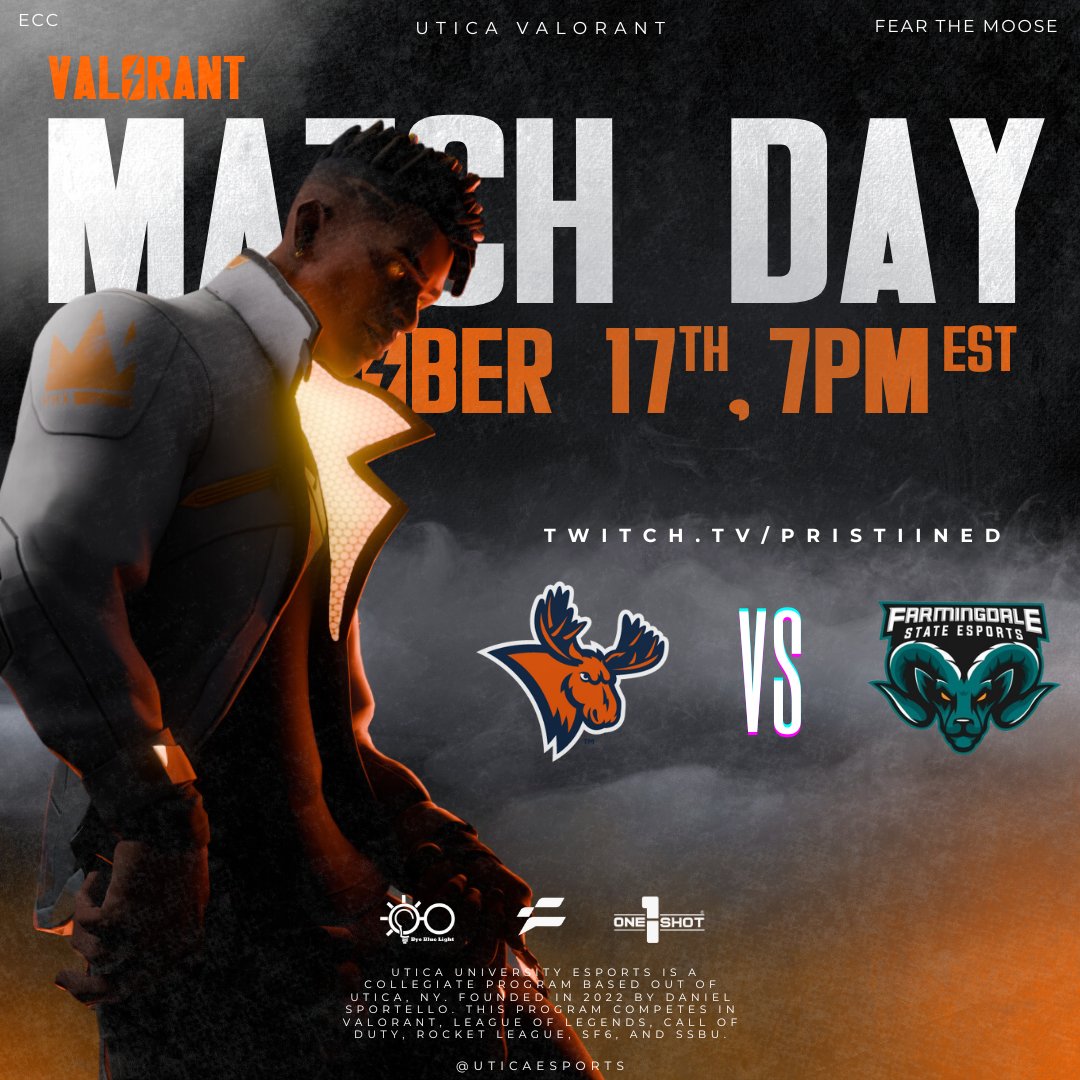 Utica University Esports (@uticaesports) on Twitter photo UTICA #VALORANT. ECC WEEK 3.
TOMORROW. 7PM. VS <a href="/FSCEsports_/">Farmingdale State Esports</a>
π₯<a href="/Pristiined/">Pristiined</a>
π₯<a href="/Henzovlr/">Henzo</a>
π₯<a href="/JaydxL/">JaydeL</a>
π₯<a href="/JoeyFPS_/">JoeyFPS</a>
π₯<a href="/WizardOfVal/">Wizard #4TC</a>
two times in one week?
#FearTheMoose | <a href="/UticaEsports/">Utica University Esports</a> UTICA #VALORANT. ECC WEEK 3.
TOMORROW. 7PM. VS <a href="/FSCEsports_/">Farmingdale State Esports</a>
π₯<a href="/Pristiined/">Pristiined</a>
π₯<a href="/Henzovlr/">Henzo</a>
π₯<a href="/JaydxL/">JaydeL</a>
π₯<a href="/JoeyFPS_/">JoeyFPS</a>
π₯<a href="/WizardOfVal/">Wizard #4TC</a>
two times in one week?
#FearTheMoose | <a href="/UticaEsports/">Utica University Esports</a>