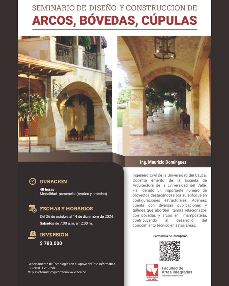 ¡Inscríbete en el Seminario de Diseño y Construcción de Arcos, Bóvedas y Cúpulas ! 🏛️✨ Descubre técnicas milenarias con un enfoque práctico y aplica lo aprendido en proyectos reales. ¡Desarrolla soluciones innovadoras y sostenibles! 🌱🔗 #Arquitectura #Innovación #Diseño