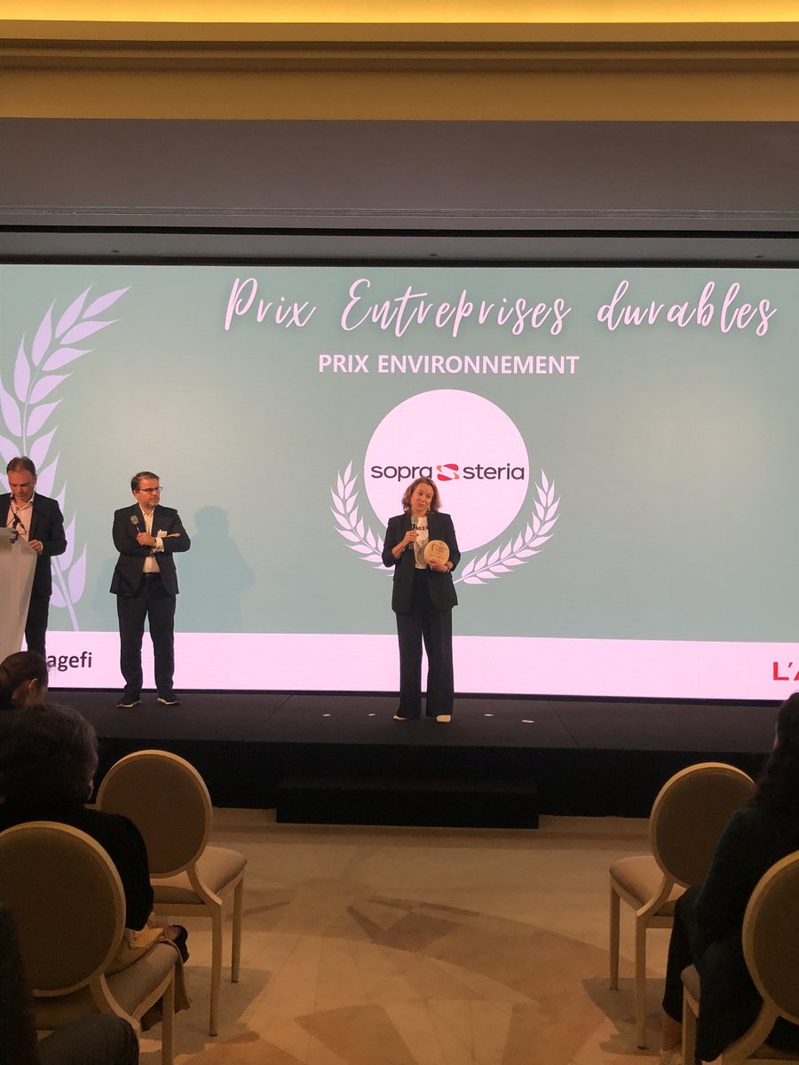 L'AGEFI Events (@agefievents) on Twitter photo #PEFDagefi
🏆 Le lauréat du Prix des Entreprises Durables dans la catégorie Environnement est : <a href="/SopraSteria/">Sopra Steria</a> #PEFDagefi
🏆 Le lauréat du Prix des Entreprises Durables dans la catégorie Environnement est : <a href="/SopraSteria/">Sopra Steria</a>