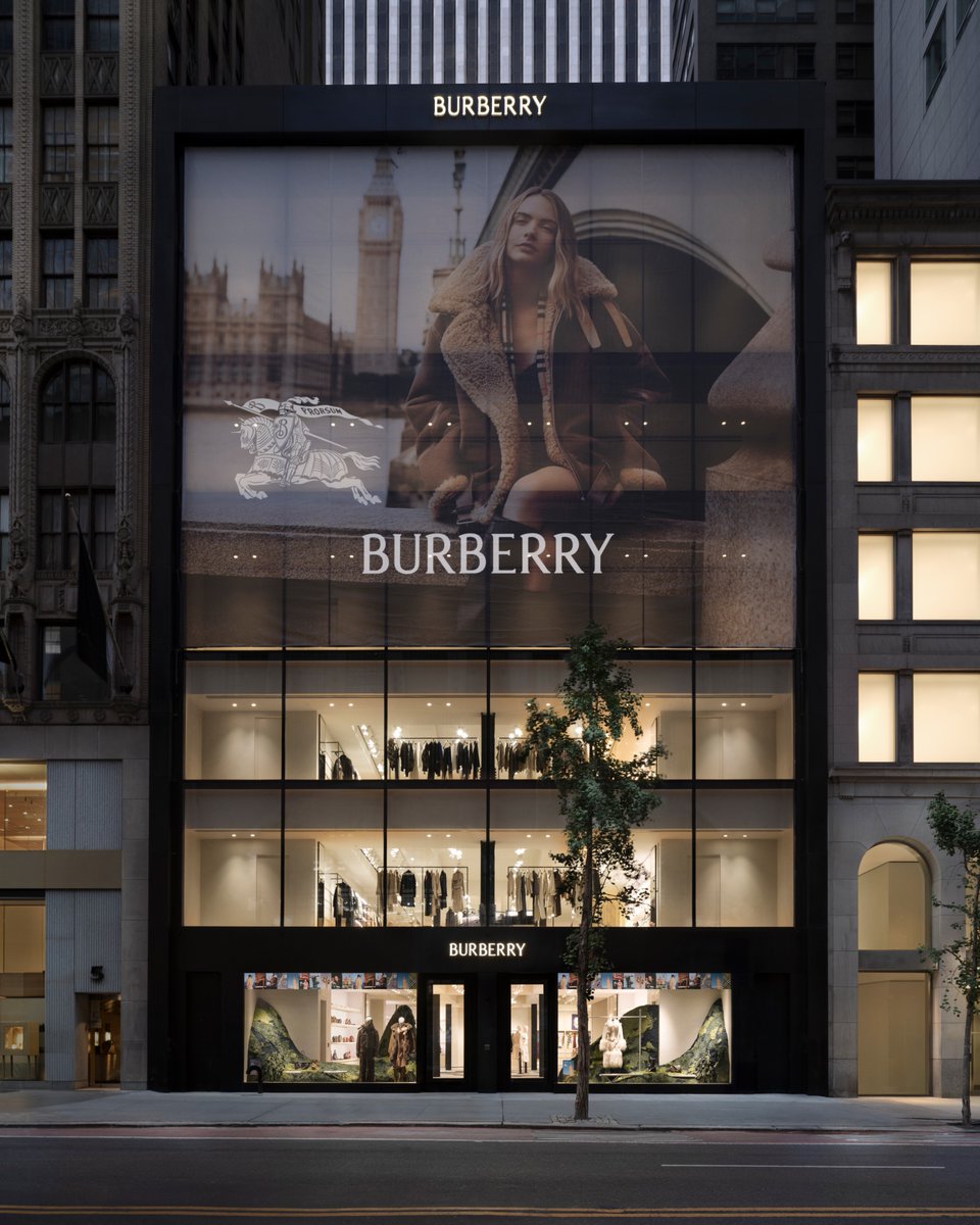 Burberry's tweet image. The newly renovated flagship store on 57th Street in New York. Set against an immersive backdrop of British art and bespoke design that nods to London architecture, the space showcases our latest collection over three floors alongside a new archive display exploring our outerwear…