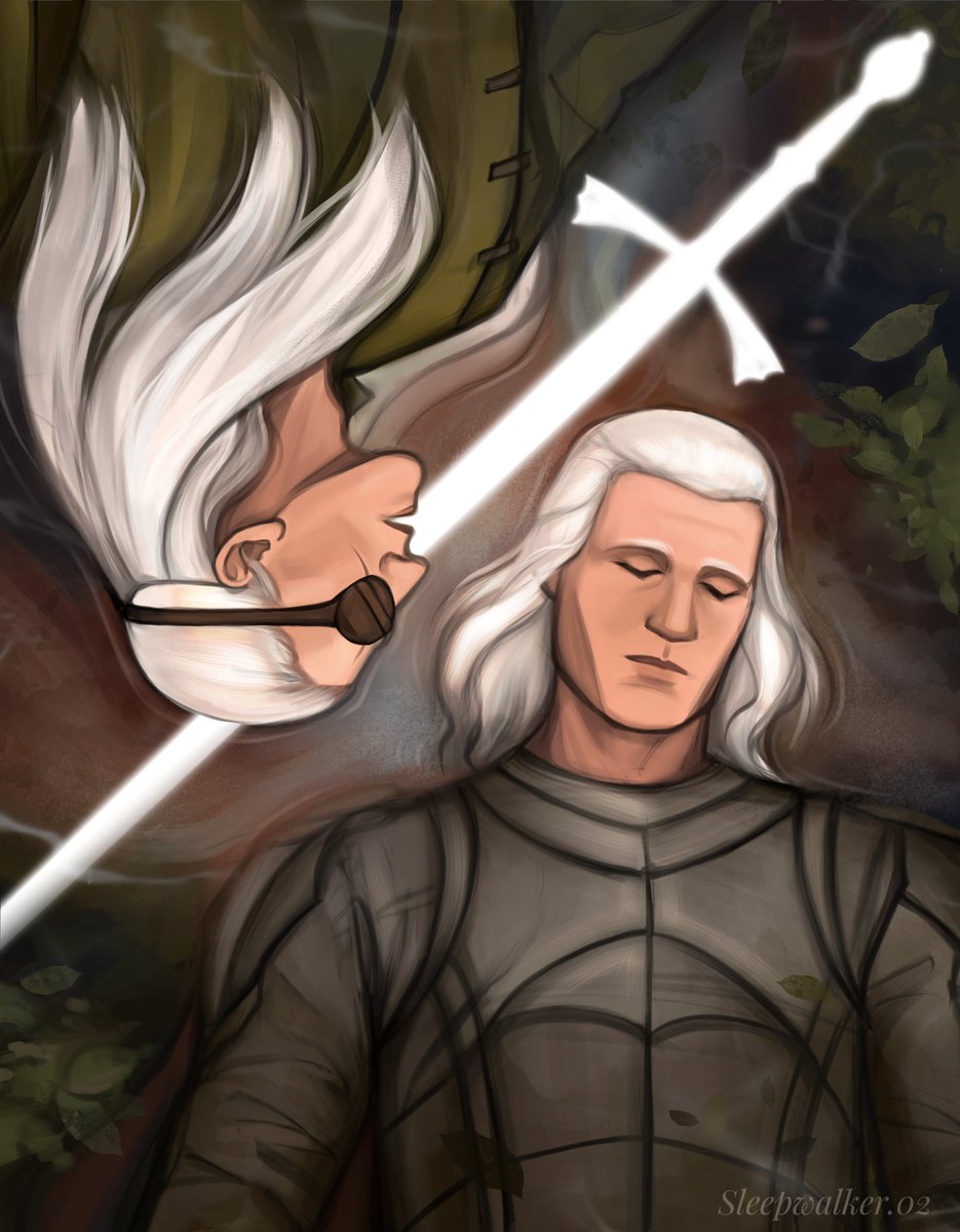 Sleepwalker__02's tweet photo. Half a heartbeat later, the dragons struck the lake, sending up a gout of water that was said to have been as tall as Kingspyre Tower.”
― George R.R. Martin, Fire &amp; Blood
#aemondtargaryen #daemontargaryen #HouseOfTheDragon #hotdfanart https://t.co/hYQbqYZciq