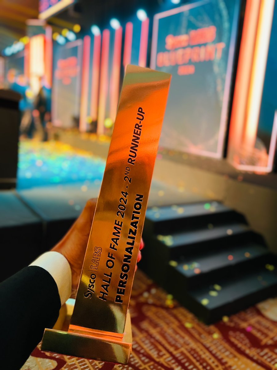 iamSafnaj's tweet photo. Our team, Personalization, won the 2nd Runner-Up in the Hall of Fame Award at Sysco LABS Blueprint Event 2024.
#SyscoLABS #LifeAtSyscoLabs #hof https://t.co/FSRAdjWcwv