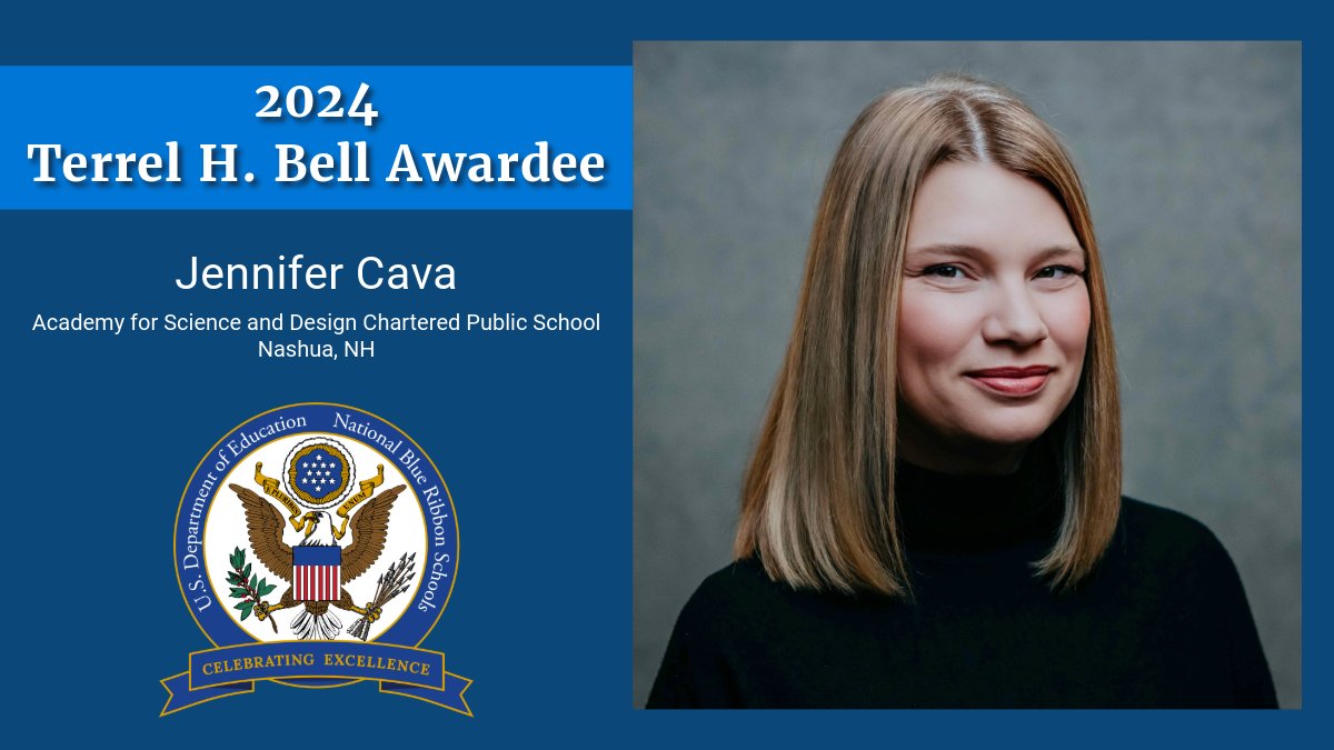 Congratulations to Jennifer Cava from the Academy for Science and Design Chartered Public School in Nashua, NH for being a recipient of the 2024 Terrel H. Bell Award for Outstanding School Leadership. <a href="/ASDNHorg/">ASDNH</a> @NHEdCommr