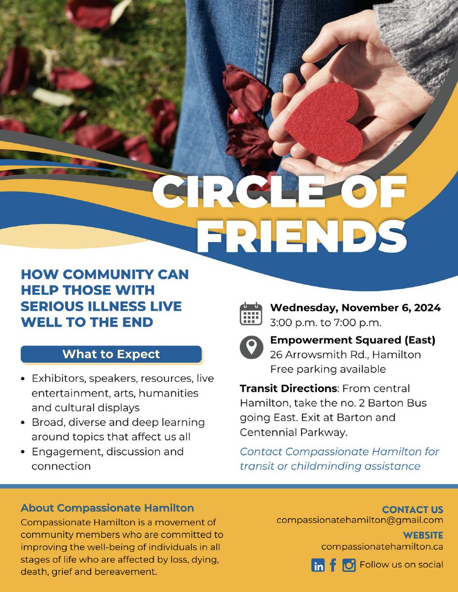 Incredible that we will have all of these great people and organizations in one place! Never a more efficient way to learn about how to care for yourself, a loved one, patient or client with a serious illness Hamilton! Become a part of the movement.