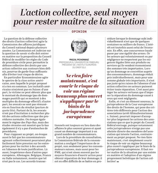 La Défense collective des droits une nécessité. Mes réflexions dans <a href="/LeTemps/">Le Temps</a> du 16.10.2024