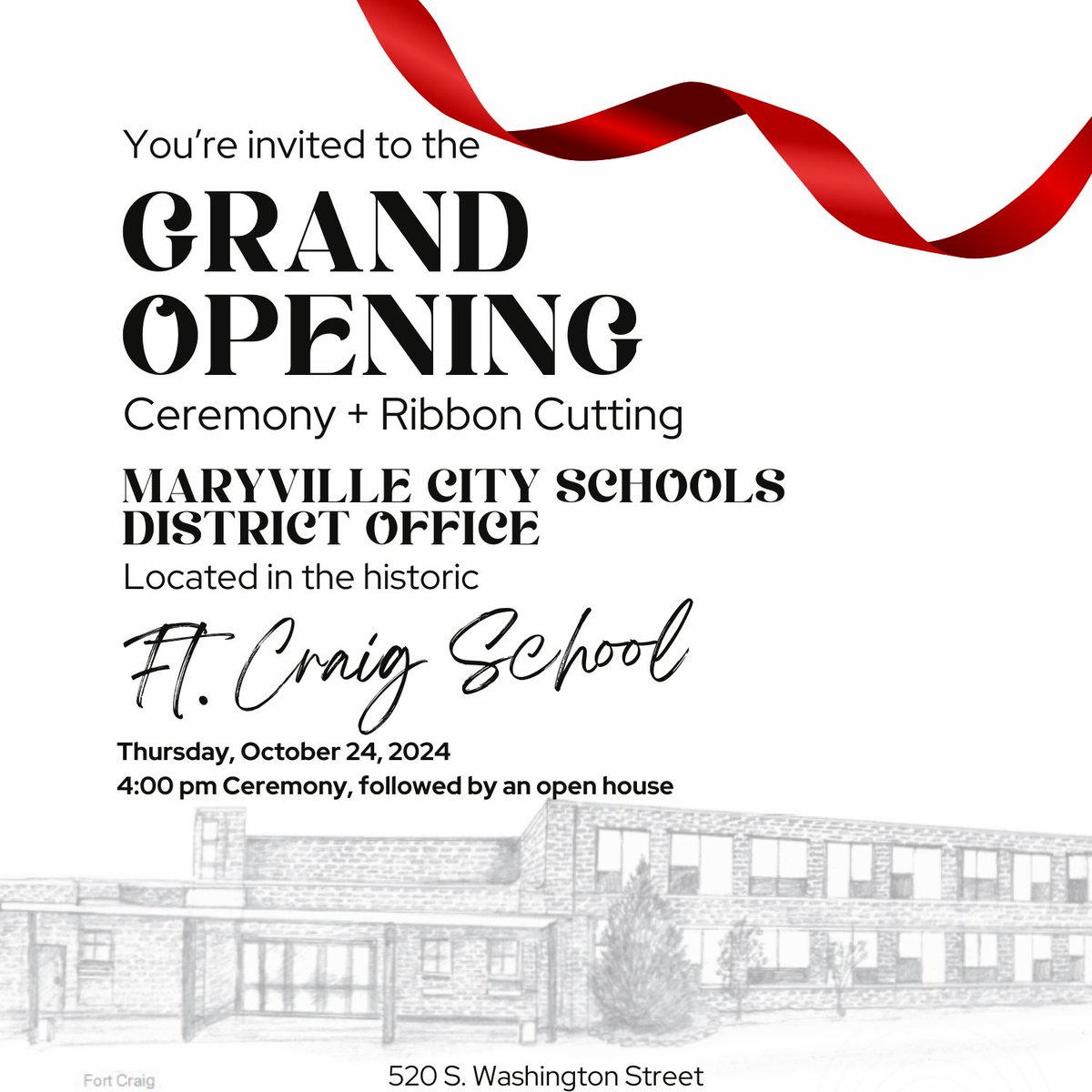 MCS is hosting a Ribbon Cutting Ceremony and Open House! Please join us for a short opening ceremony followed by an opportunity to tour our newly renovated space. #wearemaryville