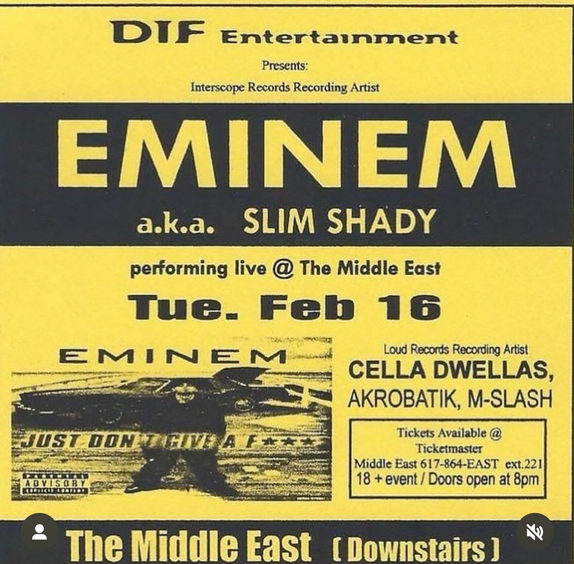 Eminem at <a href="/MidEastClub/">Middle East Restaurant & Nightclub</a> (1989)