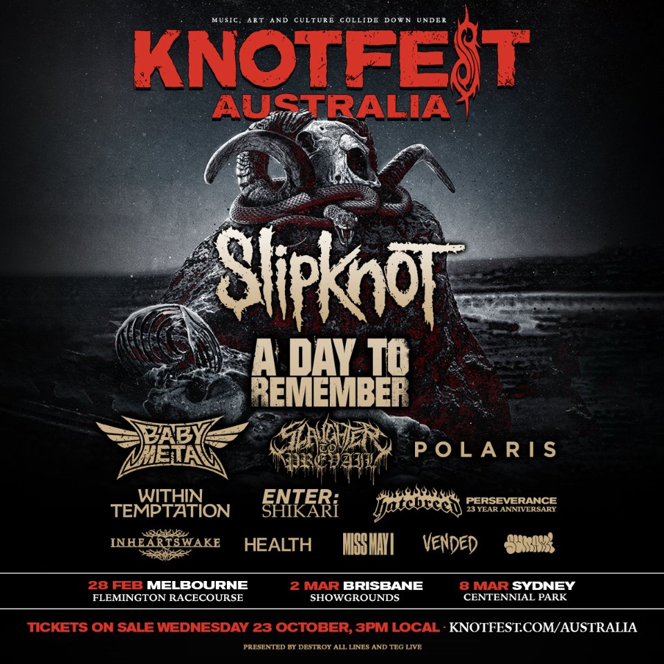 BABYMETAL_JAPAN's tweet photo. AUSTRALIA! BABYMETAL is returning for Knotfest Australia 2025 with Slipknot, A Day To Remember, Polaris, Slaughter to Prevail and more! Sign up for pre-sale tickets https://t.co/Hr2DLEMflg https://t.co/65ojNXAwly