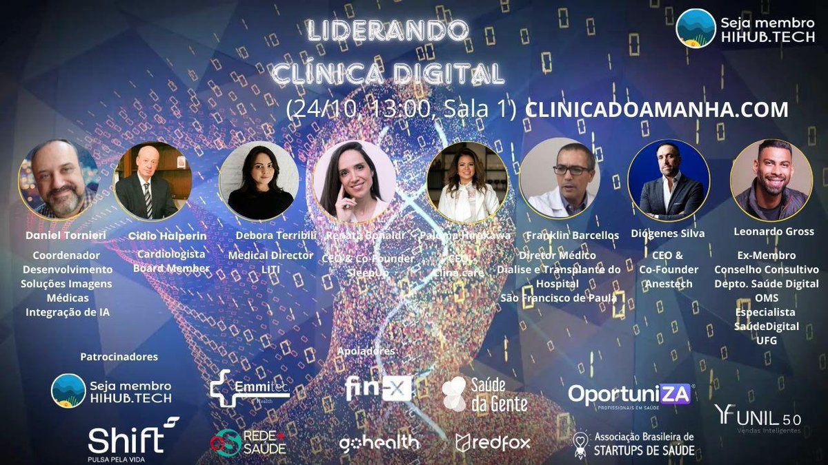 Vai ser uma honra participar na moderação do painel "Clinica Digital" no evento do <a href="/HealthInnovaHUB/">HIHUB.TECH🌎Health Innovation Leaders🧬</a> 
 Vamos abordar aspectos bem interessantes!  
Nos vemos lá! 🫵
dia 24/10 Station Vila Olímpia (Av. Dr. Cardoso de Melo, 1491 - Vila Olímpia, São Paulo - SP, 04548-005)