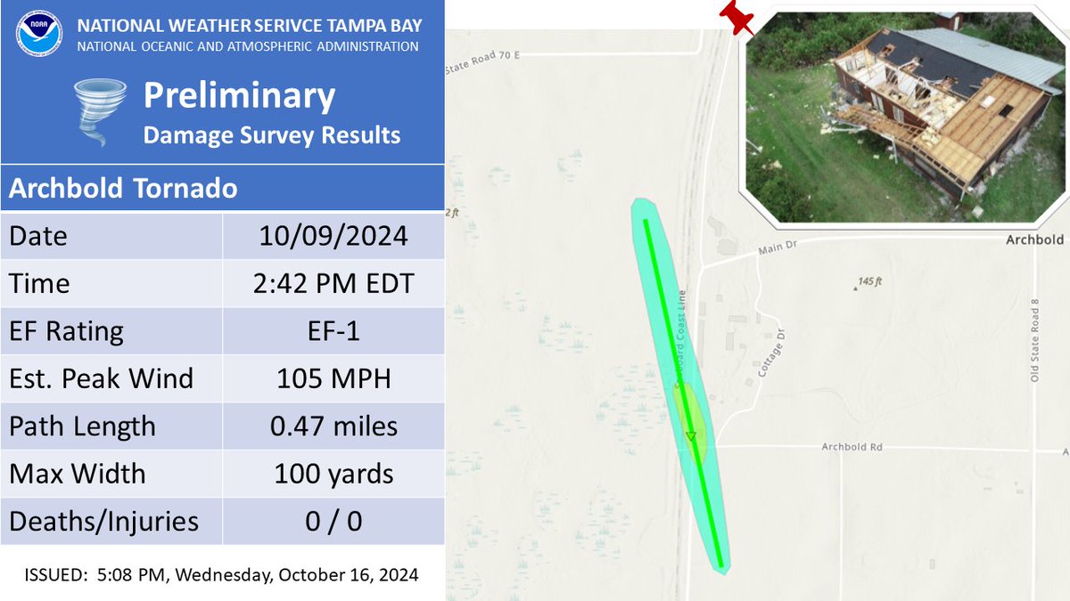 NWSTampaBay's tweet photo. Preliminary Tornado Damage Survey Results associated with Hurricane #Milton across West Central and SW Florida! #FLwx

See this link for more details! 👇
https://t.co/Q4AtNl8yIl https://t.co/JLN5mVQDTR