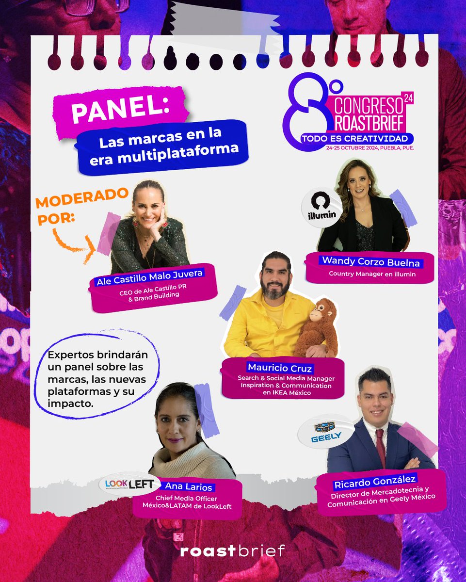 roastbrief's tweet photo. 💥Confirmados en el panel "Las Marcas en la Era Multiplataforma" en el #8CongresoRoastbrief con Ricardo González de #GeelyMx, Wandy Croso de #Illumin, Mauricio Garza de @IKEA y Ana Larios de #Lookleft hablarán sobre el papel de las marcas en la evolución de las plataformas. https://t.co/1p8KQThpjl