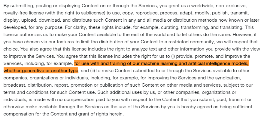 Seeing a lot of people focusing on the Block feature terms-of-service changes, but not as many people noticing that: 

⚠️ AI TRAINING ON YOUR CONTENT IS NO LONGER OPT-OUT⚠️

Please share so your #artmoots become aware!
Protect your work!