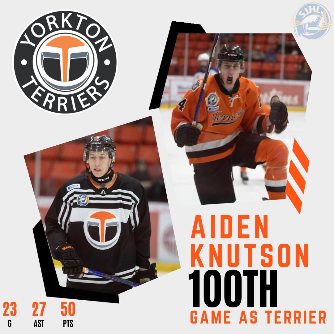 Congrats to Aiden Knutson, who suits up for his 💯 Game as a Yorkton Terrier tonight in Estevan!