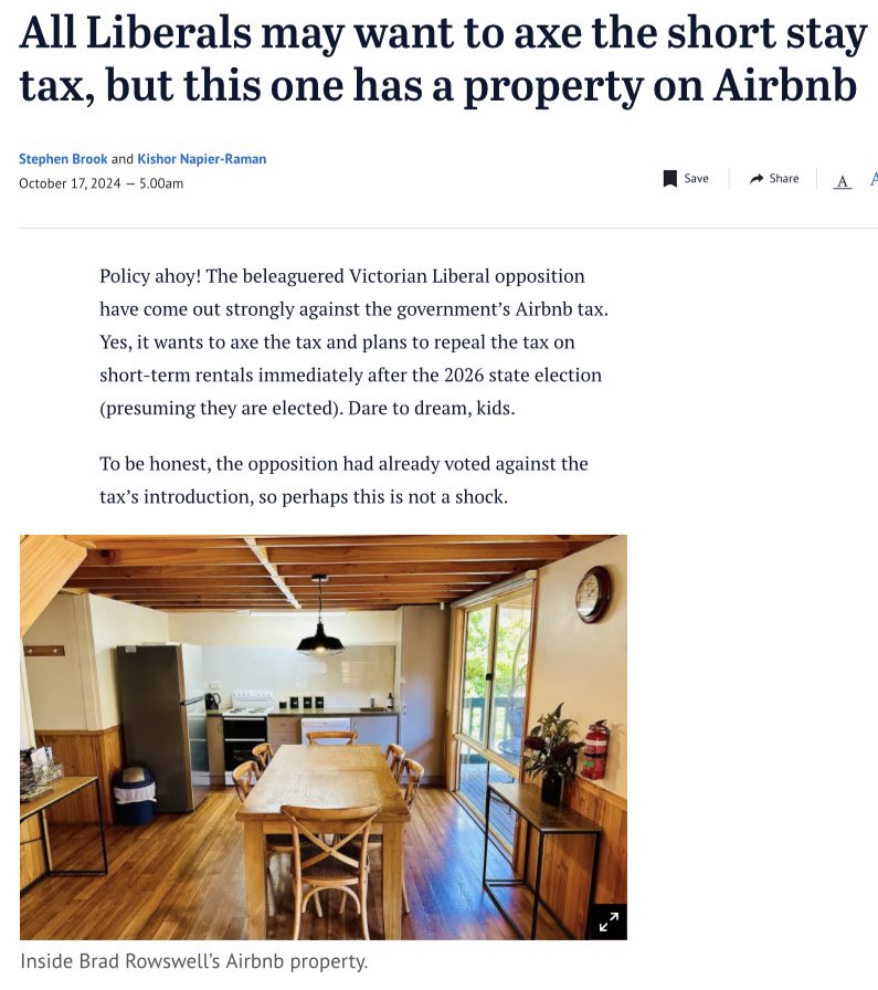 LyndaFrench19's tweet photo. #VicLibs #springst #LNPDirt
Whenever you hear Libs kicking up in the media, you can bet they have their fingers in the cookie jar
#BradRowswell doesn’t like The Short Stay Levy Bill- owns #AirBNB property

https://t.co/6C9xmwt7vT

https://t.co/3lNqKUT6xJ https://t.co/kpliWv0fhV