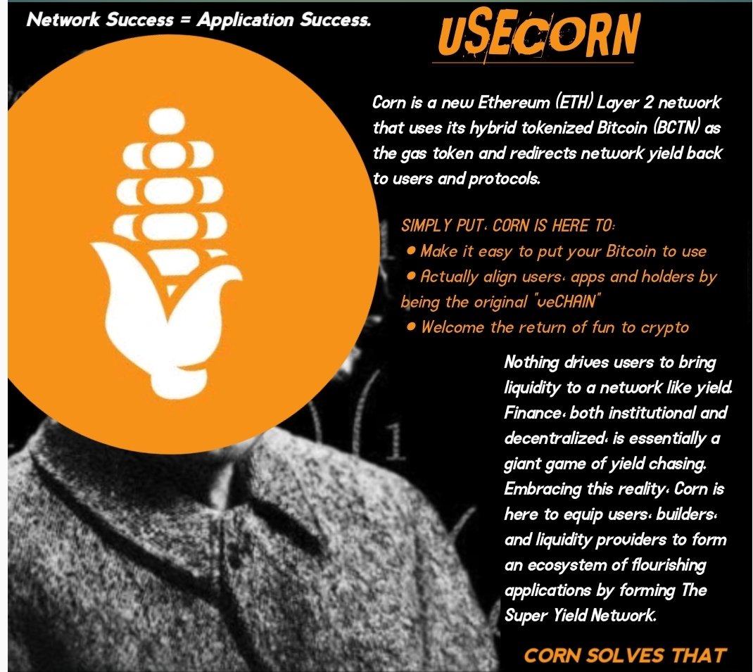 DivineIfy2700's tweet photo. Small beginnings turning into something big.
 
Ever heard of @use_corn? It's a new Ethereum(ETH) Layer2 network that uses its hybrid tokenized Bitcoin(BCTN) as the gas token and redirects network yield back to users and protocols. 

Join Corn Today
@use_corn #KernelsofInspiration https://t.co/Jf5DyWzjat
