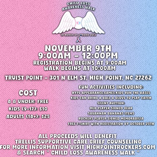 Join Ryan and Brittany Dull as they honor their son’s first heavenly birthday. They want to bring the community of High Point together to bring awareness to child loss. Follow the instructions to register!