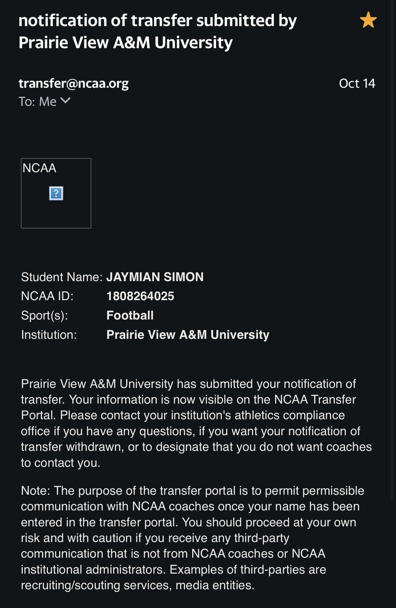 xxjaymian94xx's tweet photo. Due to unfortunate circumstances and mental health reasons, I left PVAMU before Week 1 of the season. After careful and continuous thought, I’ve decided to enter the transfer portal as Graduate Transfer with 1 year of eligibility remaining.  🙏🏾 https://t.co/qDBnXVUiEE