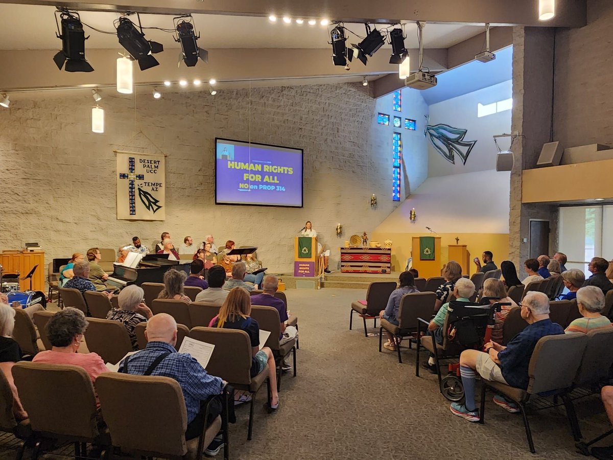 CORAZONArizona's tweet photo. Faith in action ✨! Desert Palm UCC and St. Augustine Episcopal Parish joined us to stand against Prop 314 🚫. Download our Moral Voter Guide and help spread the word! 💜 #VoteNoProp314 #RiseAndVoteAZ #FaithAndAction #CorazonArizona https://t.co/0R8qsBw00d