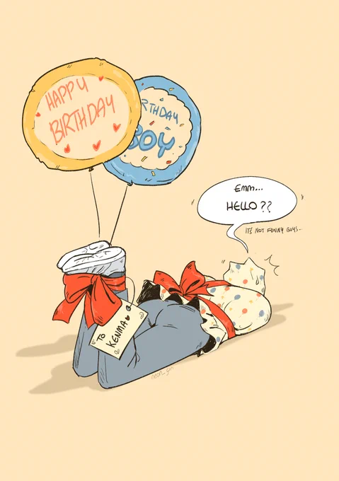 Last minute BD gift for Kenma~
ran out off wrapping paper for his big present😅

Happy Birthday KittyKen💗
#kuroken 