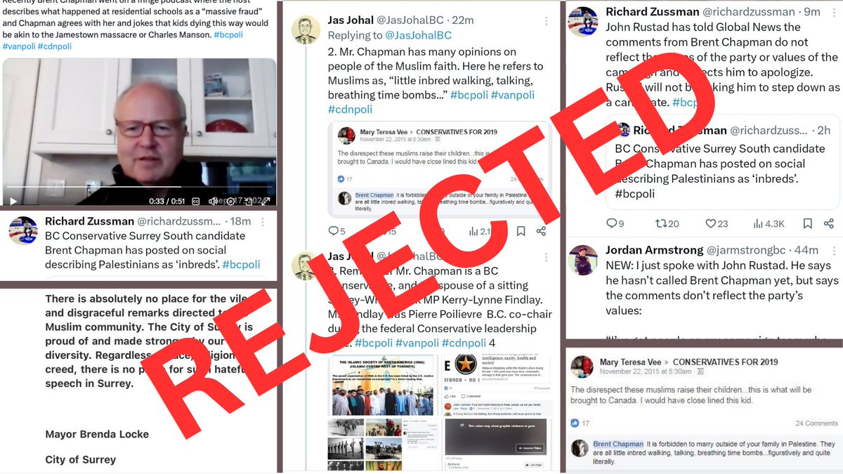 HaroonGhaf29953's tweet photo. South Surrey rejects Brent Chapman and deserves a leader who respects every member of our community. Brent Chapman, the Conservative Party candidate, has shared racist and disrespectful comments on social media, sparking outrage across the constituency. 

 #VoteForUnity https://t.co/NwTIscZpBt